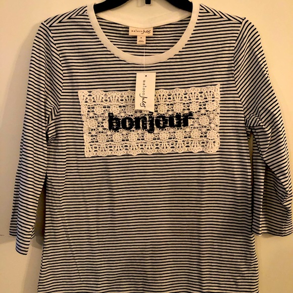 Maison Jules Tops - Maison Jules Bonjour blue and white new w/ tags